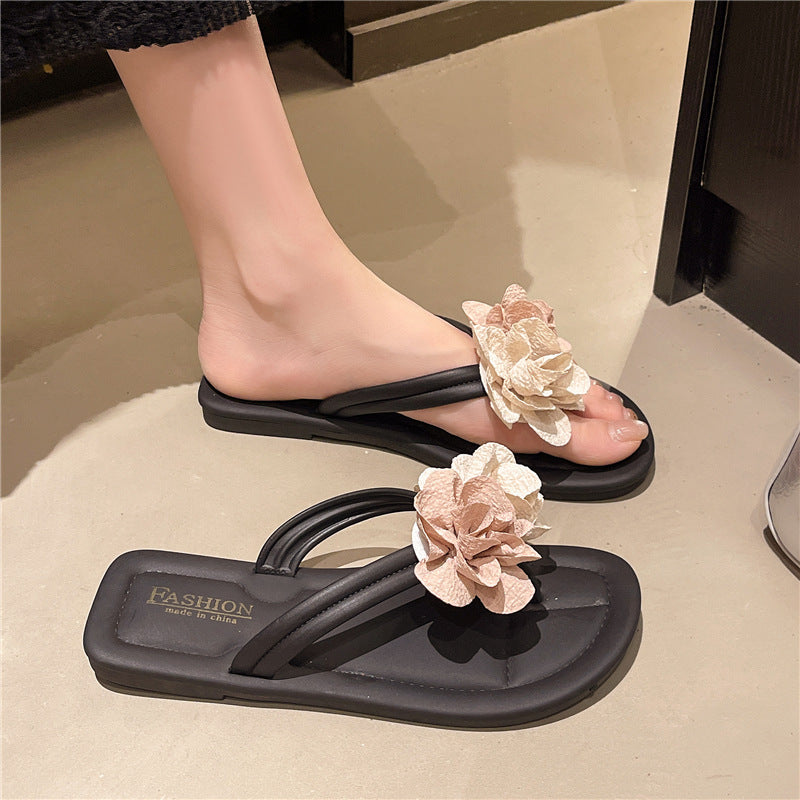 2025 summer new fashion versatile flat sandals - perfect for beach vacations, french style, floral detail, women's thong sandals