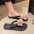2025 summer new fashion versatile flat sandals - perfect for beach vacations, french style, floral detail, women's thong sandals