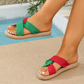 plus sizeoutweareva women's slippers color matching flip-flops women's imitation straw linen flats beach slippers wholesale