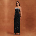 C7503 cross-border   fashion women's sexy bandeau high-end rhinestone backless dress