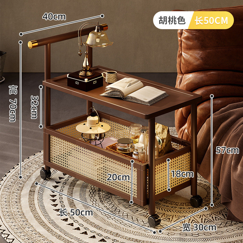 Classy medieval style coffee table sofa side table movable coffee table small push side table tea side table living room solid wood trolley