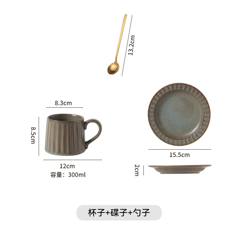 Japanese retro exquisite afternoon tea latte art striped coffee cup and saucer ceramic set - perfect for office milk and breakfast