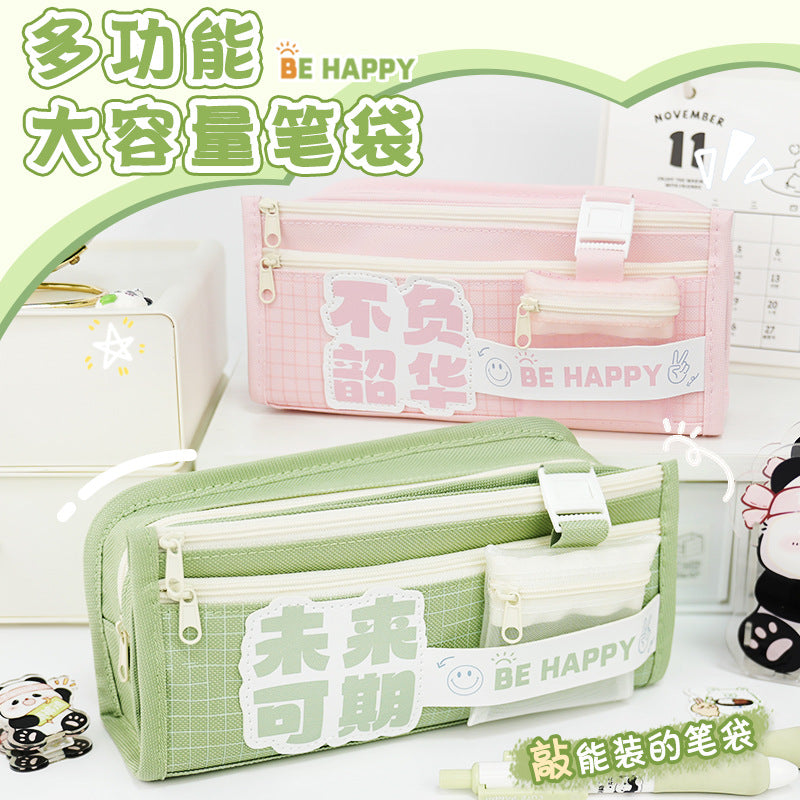 School season pencil case new large-capacity girl version junior high school students sprint storage stationery box design sense multi-layer pencil case