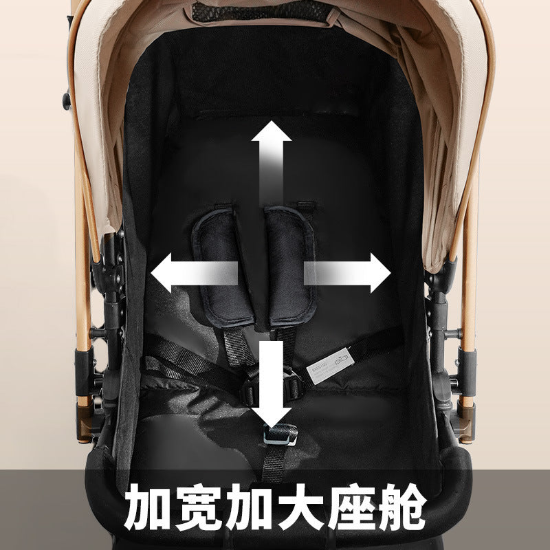 Upgraded four-wheel universal baby stroller - convertible reclining infant carriage with one-click fold