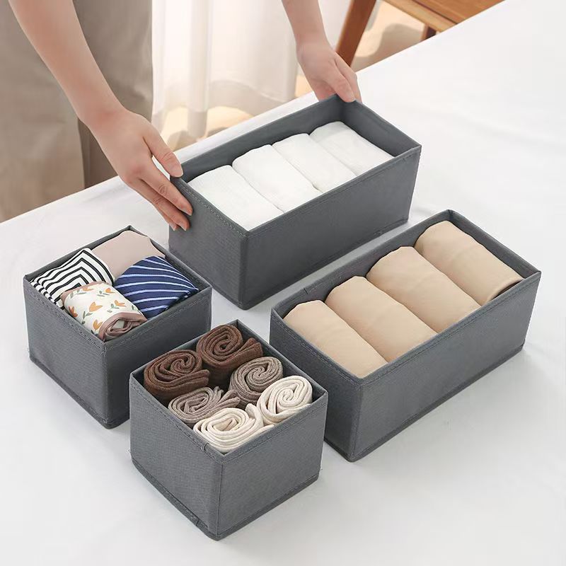 Customized non-woven storage box grid sorting clothes pants foldable drawer storage box desktop fabric