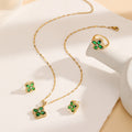 Women's jewelry: korean & japanese style fashionable & elegant new arrival - crisp green chalcedony four-leaf clover set: unique ring & choker necklace