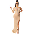 X5028 cross-border autumn/winter new arrivals: european and american style sexy nightclub dress - mesh see-through asymmetrical maxi dress for women