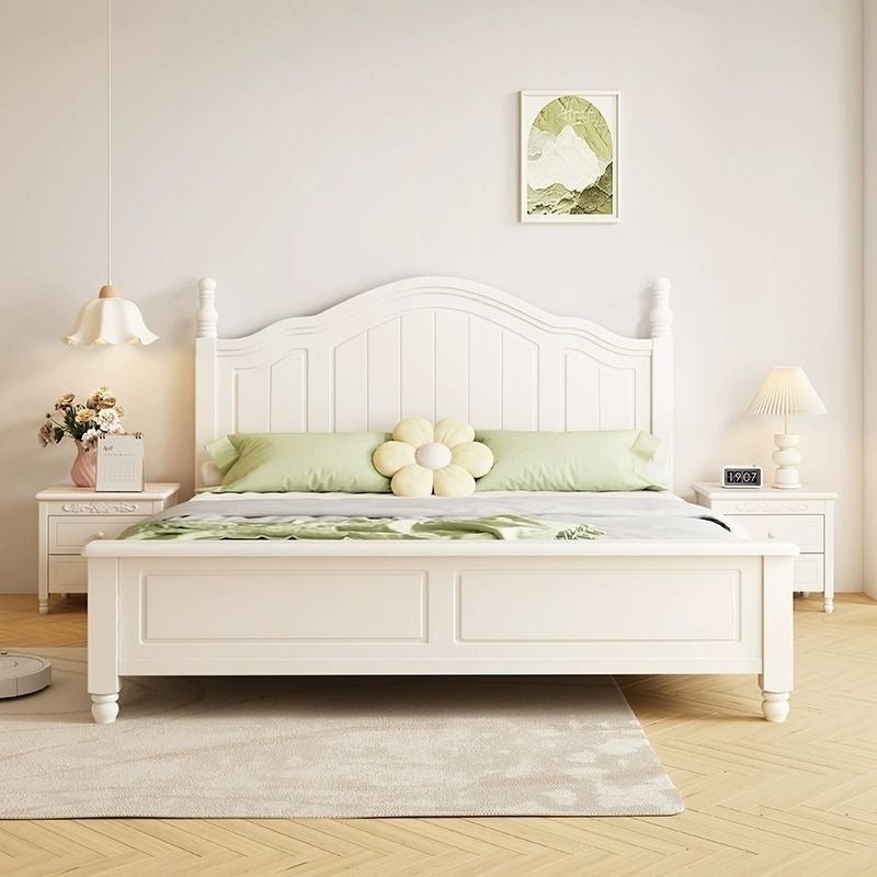 Nordic white cream solid wood bed - modern minimalist 1.8m double bed for master bedroom, 1.2m single bed with storage, wedding bed