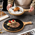 Nordic high-looking desktop flat steak plate with heat-insulating wooden tray creative marble plate manufacturer wholesale