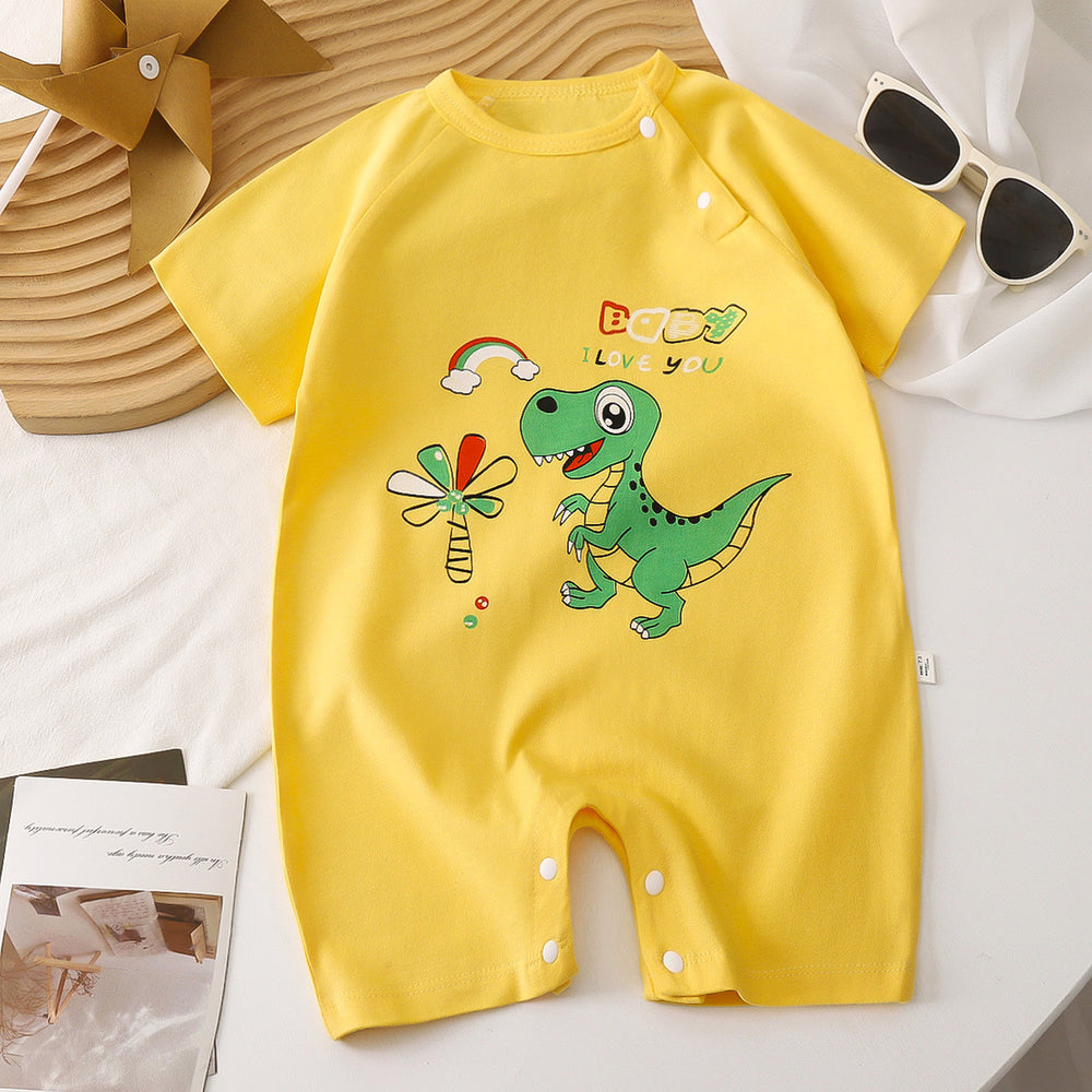 Baby clothes summer thin pure cotton air-conditioning clothes pajamas newborn baby short-sleeved onesie baby outing khaki crawling
