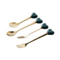 Luxury ceramic spoon stainless steel coffee spoon afternoon tea cake dessert spoon cross-border high-value small fork soup spoon