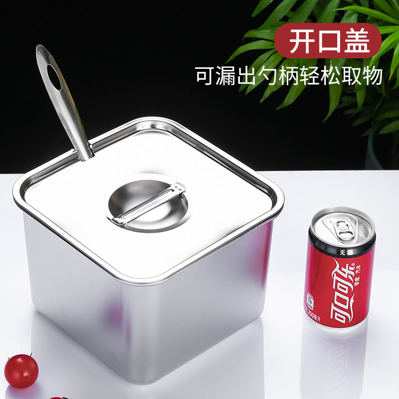 Stainless steel square condiment dispenser with lid - commercial kitchen spice jar, sauce container, bbq seasoning cup
