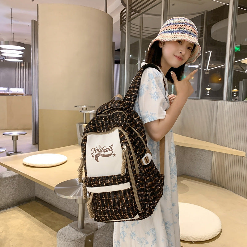 New cute plaid fresh junior high school student schoolbag campus literary backpack going out travel backpack