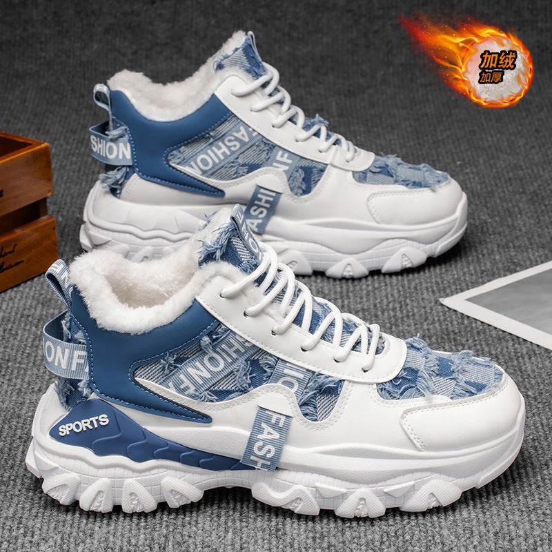 High-top men's shoes winternew arrivalfleece-linedheattech cotton shoes youth student sports casualnon-slip dad trendy shoes