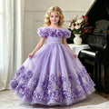Export kids dress style princess skirt embroider flower beaded tutu skirt host piano wedding dress performance costume