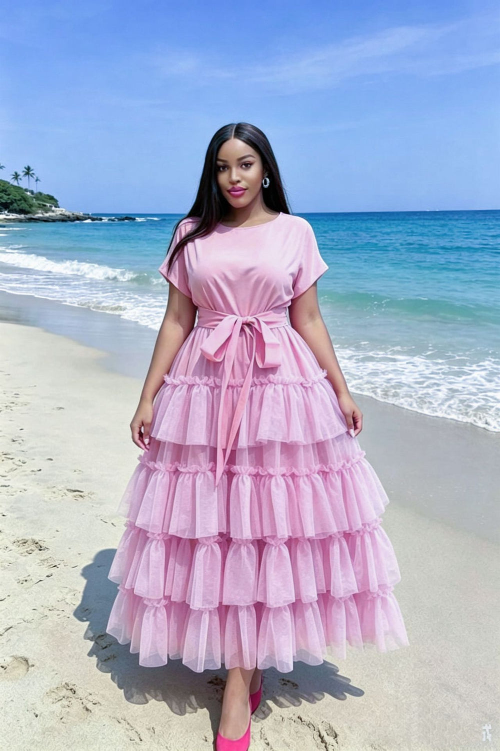 supply cotton feel round neck sleeveless double layer looseplaid cake tutu skirt dress african long skirt women's clothing