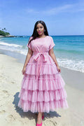 supply cotton feel round neck sleeveless double layer looseplaid cake tutu skirt dress african long skirt women's clothing
