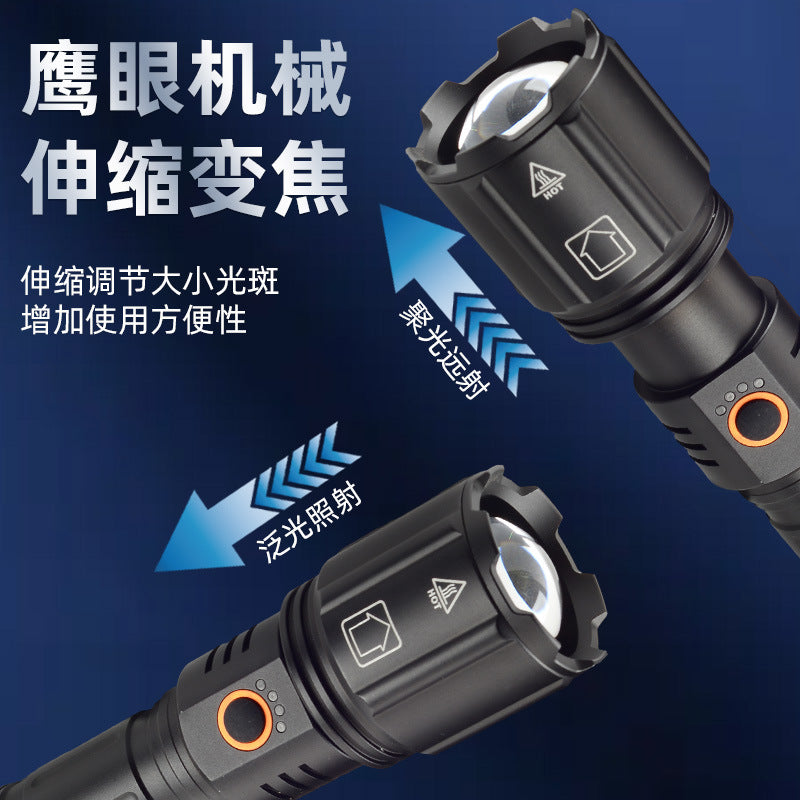 Cross-border new long-life flashlight outdoor super bright long-range telescopic portable white laser charging Type-c flashlight
