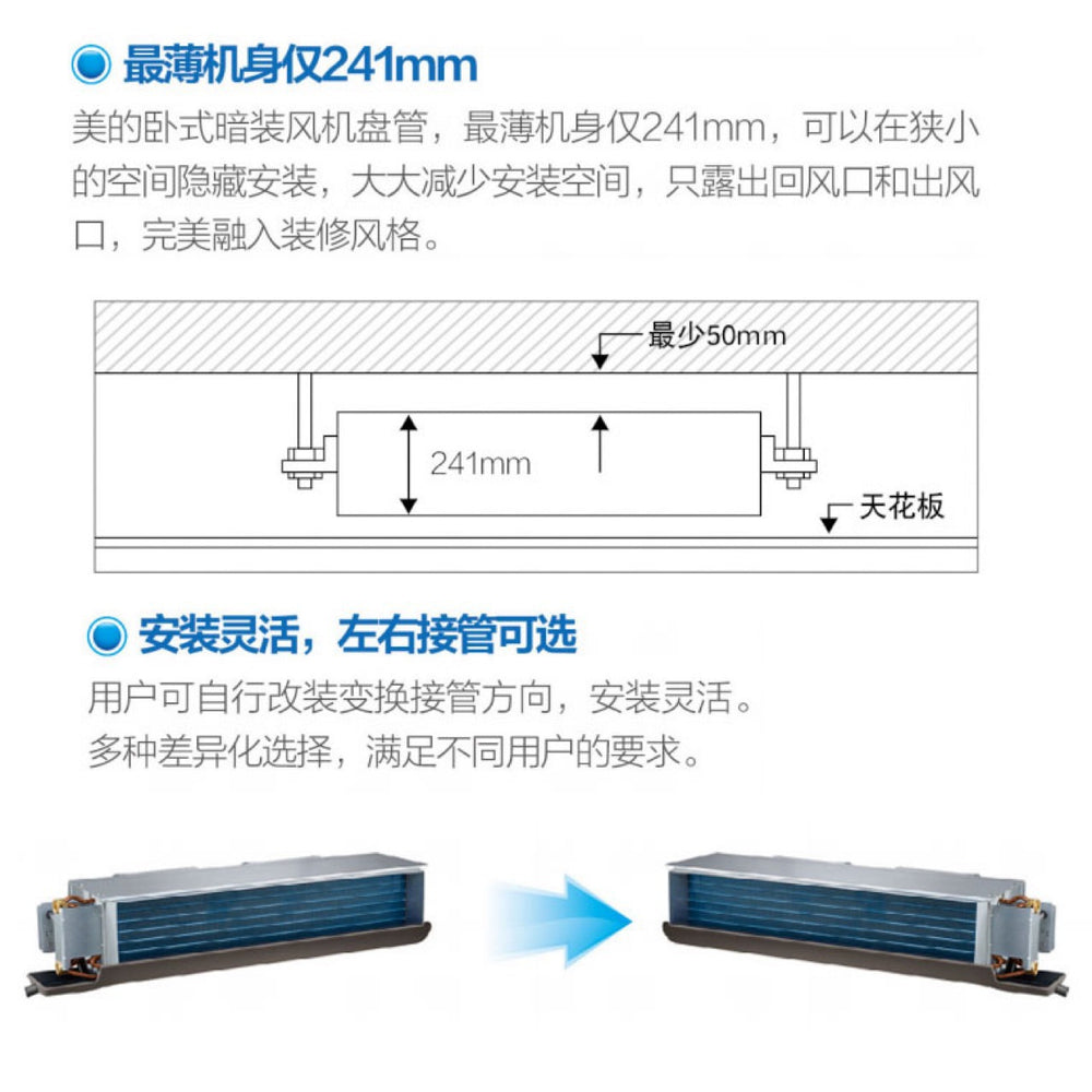 Midea fan coil unit no. 3 horizontal concealed central air conditioning fp-51wa-g30/b water-cooled air-cooled module