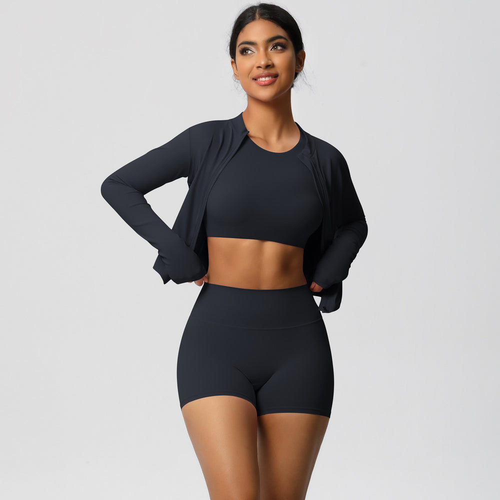European and american style seamless fleece-lined yoga set - quick-dry, breathable activewear for outdoor leisure, running, and fitness (3-piece)