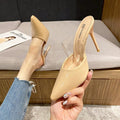 Plus size slippers 2025new arrivalk-style high-heeled sandals, thin-heeled one-line transparent strap toe-cap half-slippers outwear slippers