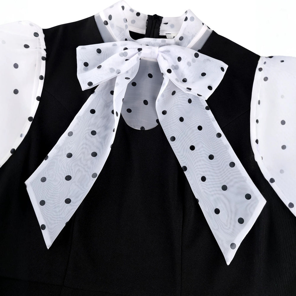 new plus size polka dot tulle sleeve bodycon dress with bow detail