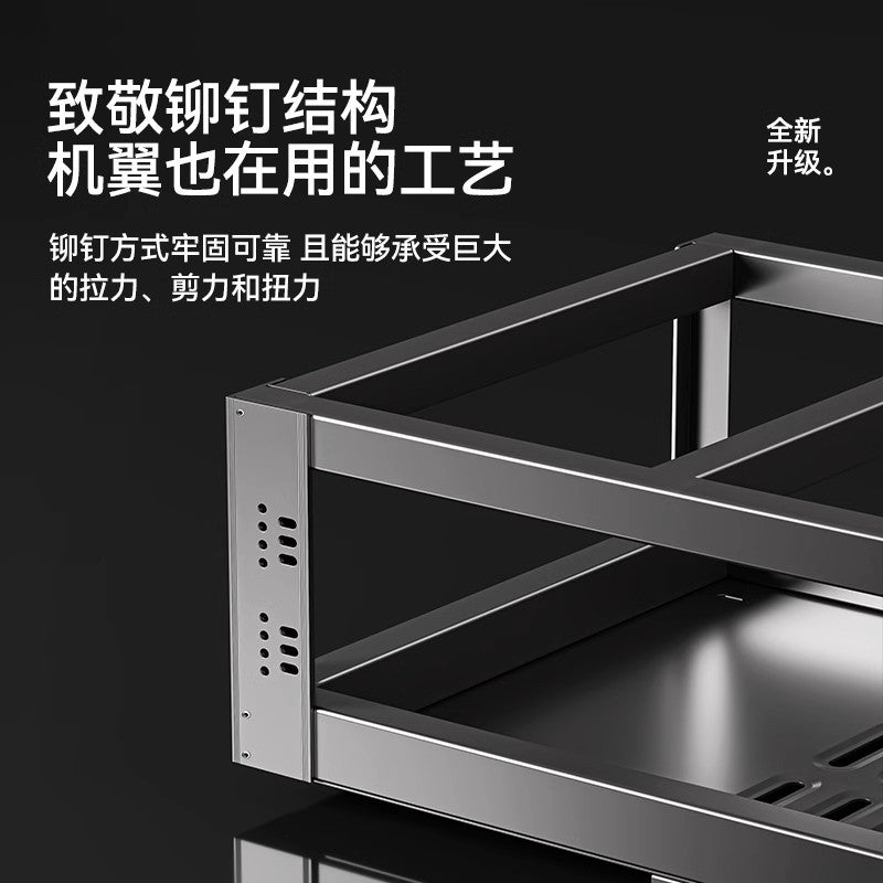 Pull Basket Kitchen Cabinet 304 Stainless Steel Double Layer Bowl Basket Drawer Type Seasoning Storage Dishes and Dishes Built-in Bowl Rack