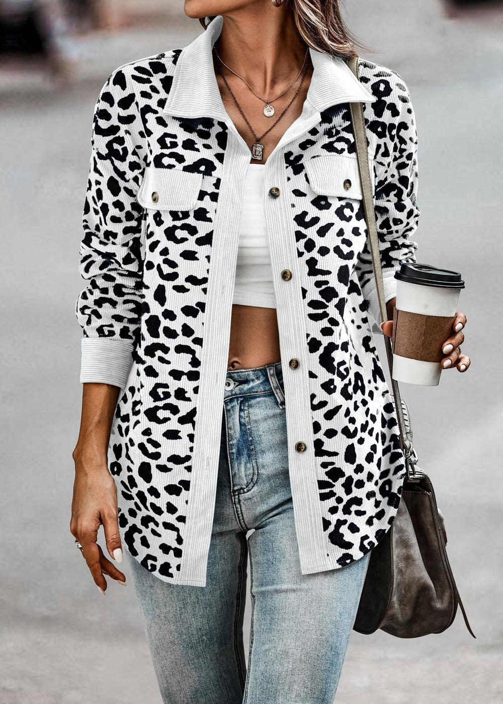 fashion women's leopard print button-down long sleeve jacket - autumn/winter collection (us & europe)