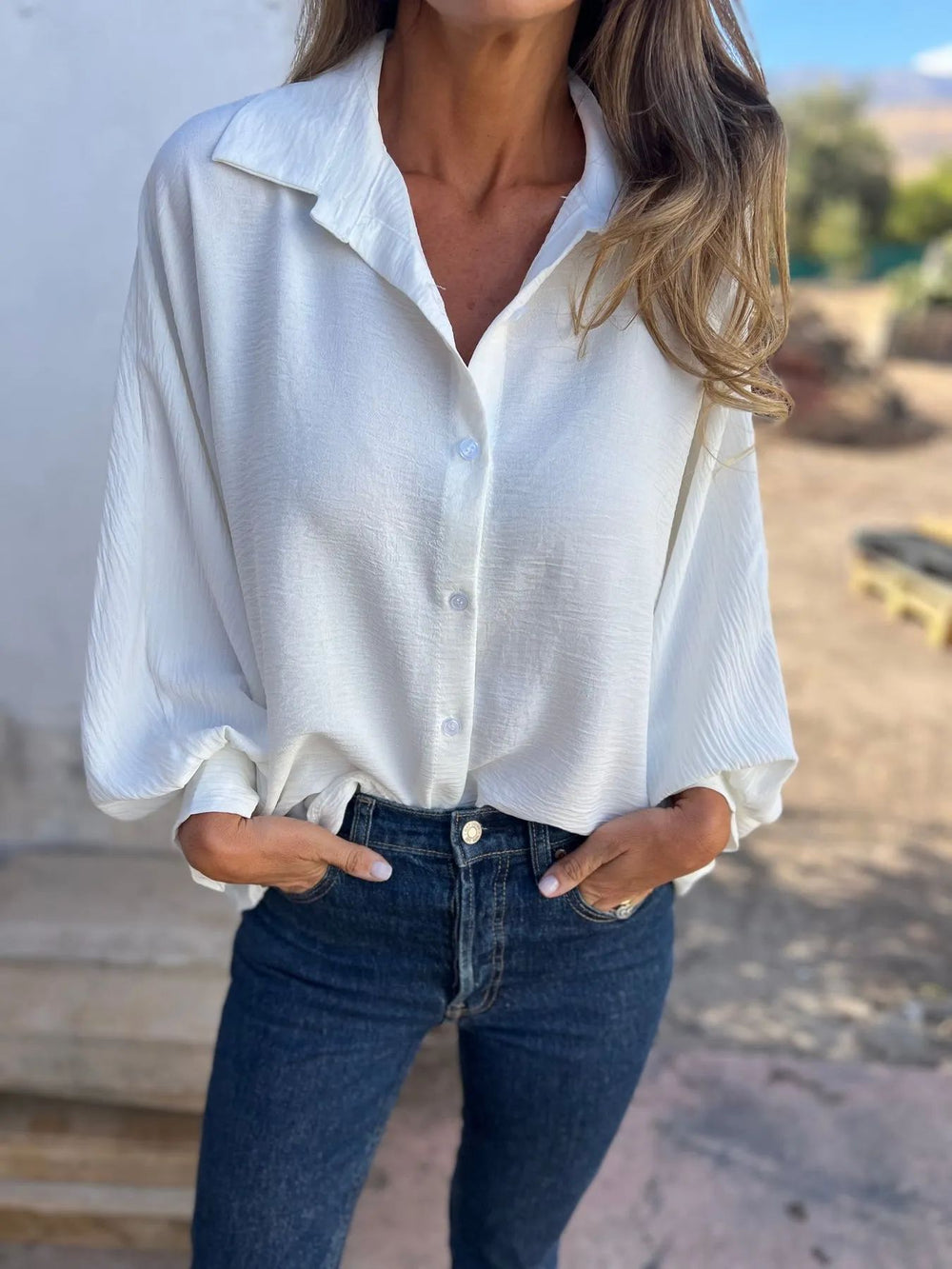 new autumn/winter versatile long-sleeve women's turn-down collar button-down shirt top