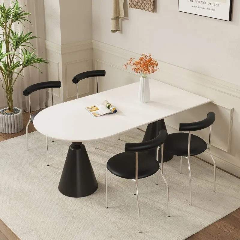 Luxury modern minimalist small apartment home oval dining table french cream style sintered stone dining table and chair set