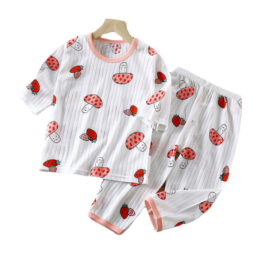 Kids' 100% cotton loungewear set - lightweight, breathable, three-quarter sleeve, air conditioning suit for boys and girls, baby summer long-sleeve pajamas