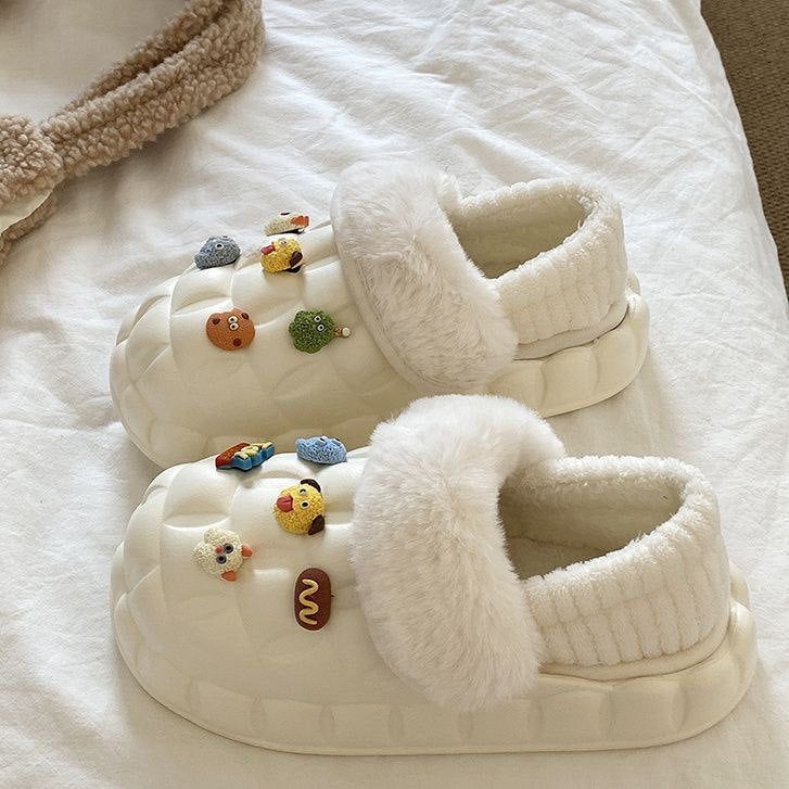 Women's winter waterproof cotton slippers - thick sole, fleece lined, closed toe, cute & cozy indoor slippers for students & dorms - removable warm insole