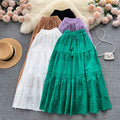 Elegant hollow-out lace embroidered crochet midi skirt - women's tie-waist high-waisted slimming sweet versatile vacation style fairy skirt