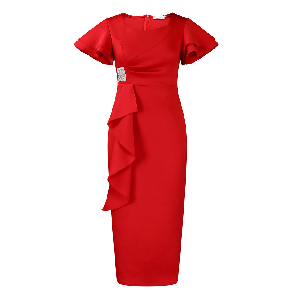 D3310 new arrival: cross-border  fashionable & elegant ruffle solid color bodycon african dress