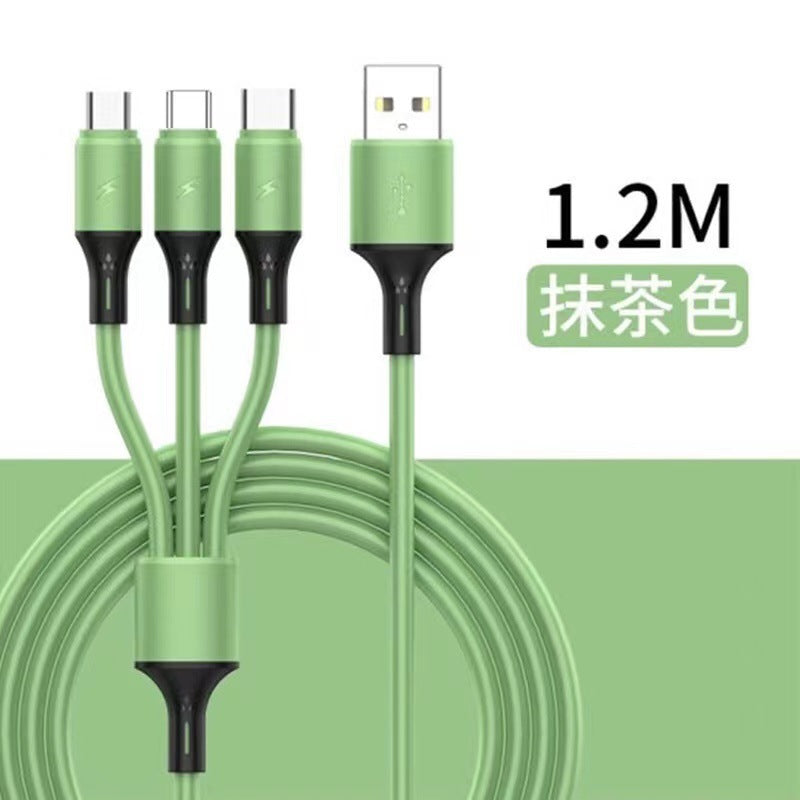 Liquid silicone 3-in-1 charging cable, 3a fast charge, usb cable for apple, huawei, and android devices