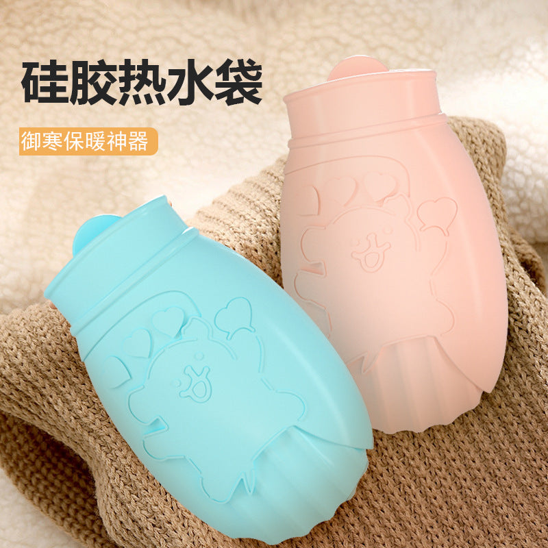 Cartoon silicone hot water bag explosion-proof water injection warm water bag heating pad microwave heating cute filling hand warmer bag wholesale