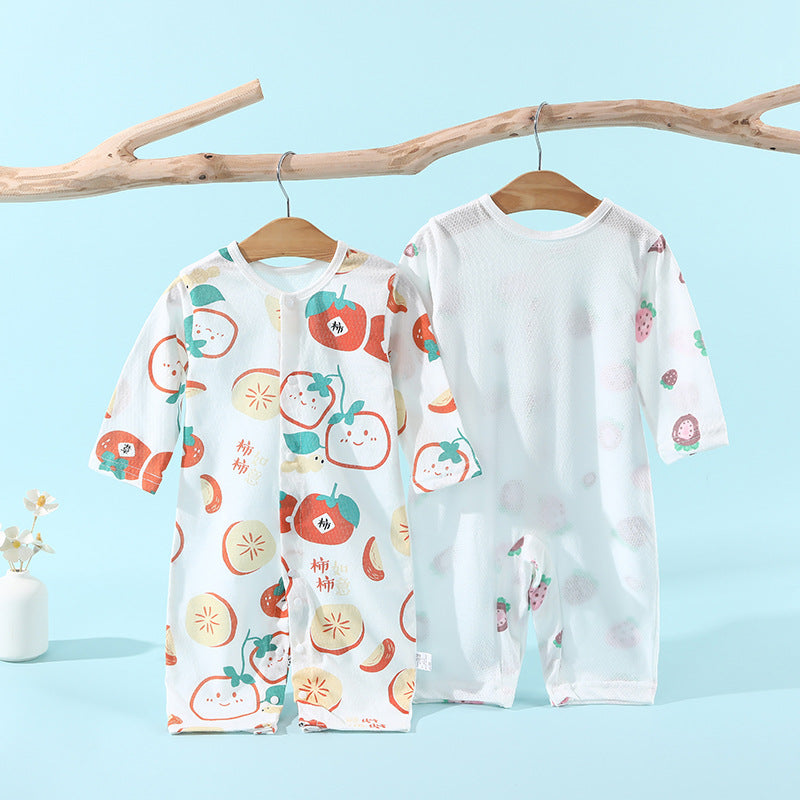 Baby summer romper infant clothes baby home air conditioning suit 0-1 year old newborn long sleeve onesie crawling suit