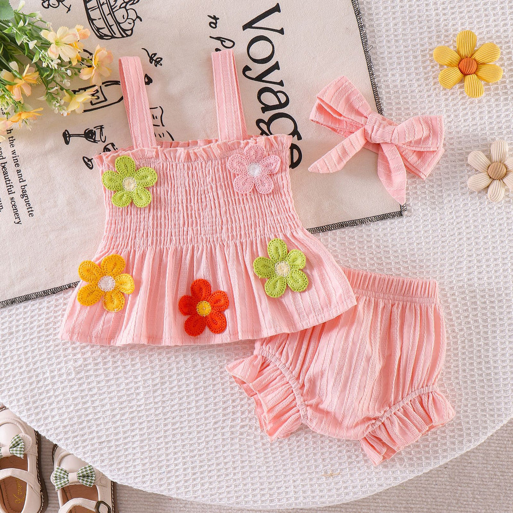 Kids clothing exclusively for i  fashion children's clothing new arrival kids pink suspender tops+shorts