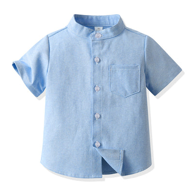 Source factory children's clothing kids candy color shirt personalized boys shirt medium large children stand collar boys shirtlong sleeves