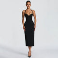 European and american women's clothing  spring/summer new solid color casual slim-fit sleeveless halter neck tie-up midi dress wholesale
