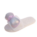 Girly cute ins-style cotton slippers - indoor/outdoor flat-floor home warm autumn/winter bowknot fuzzy slippers