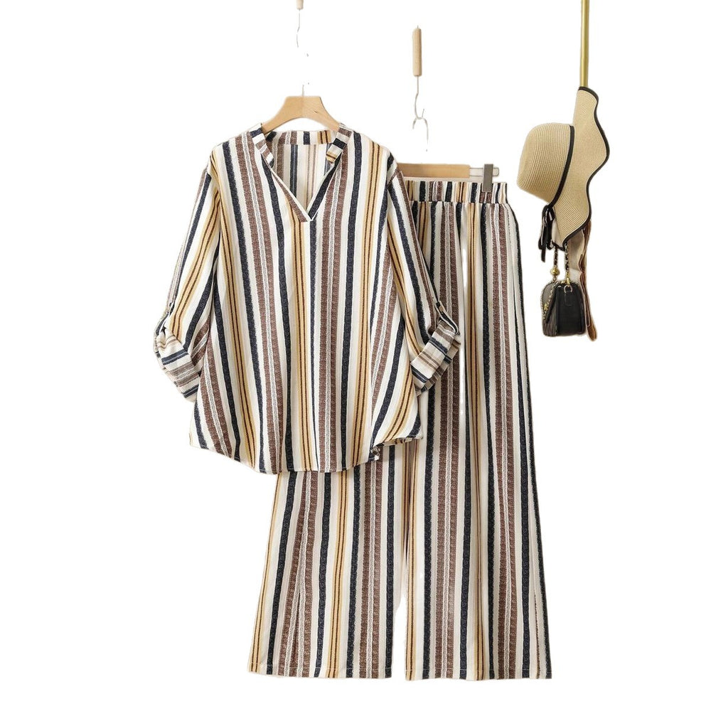 cross-border fashion: european & american style striped print v-neck set - new autumn/winter collection for  & independent e-commerce stores