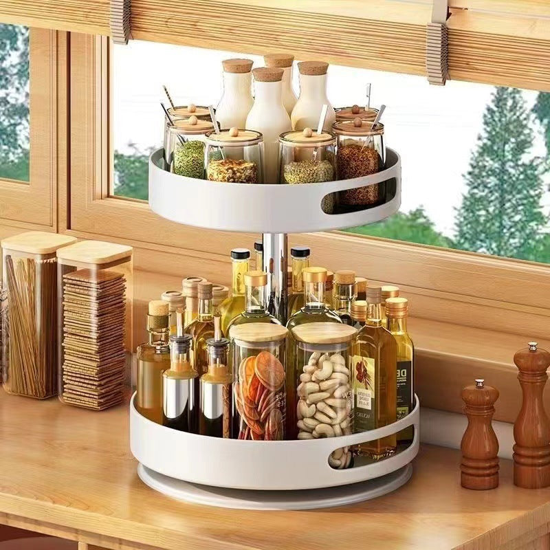 Rotating spice rack for home kitchen, bathroom organizer for toiletries, round storage shelf