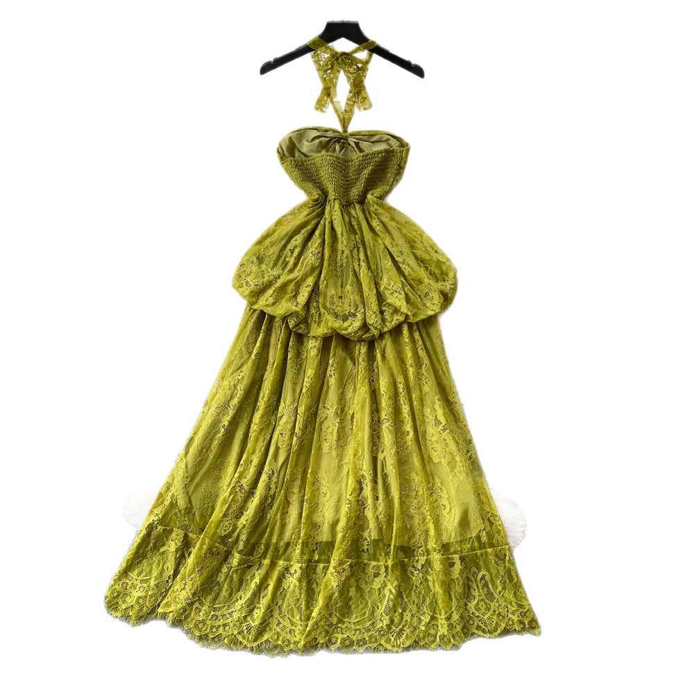French chic lace cami dress - women's summer elegant high-waisted a-line maxi dress - vacation style