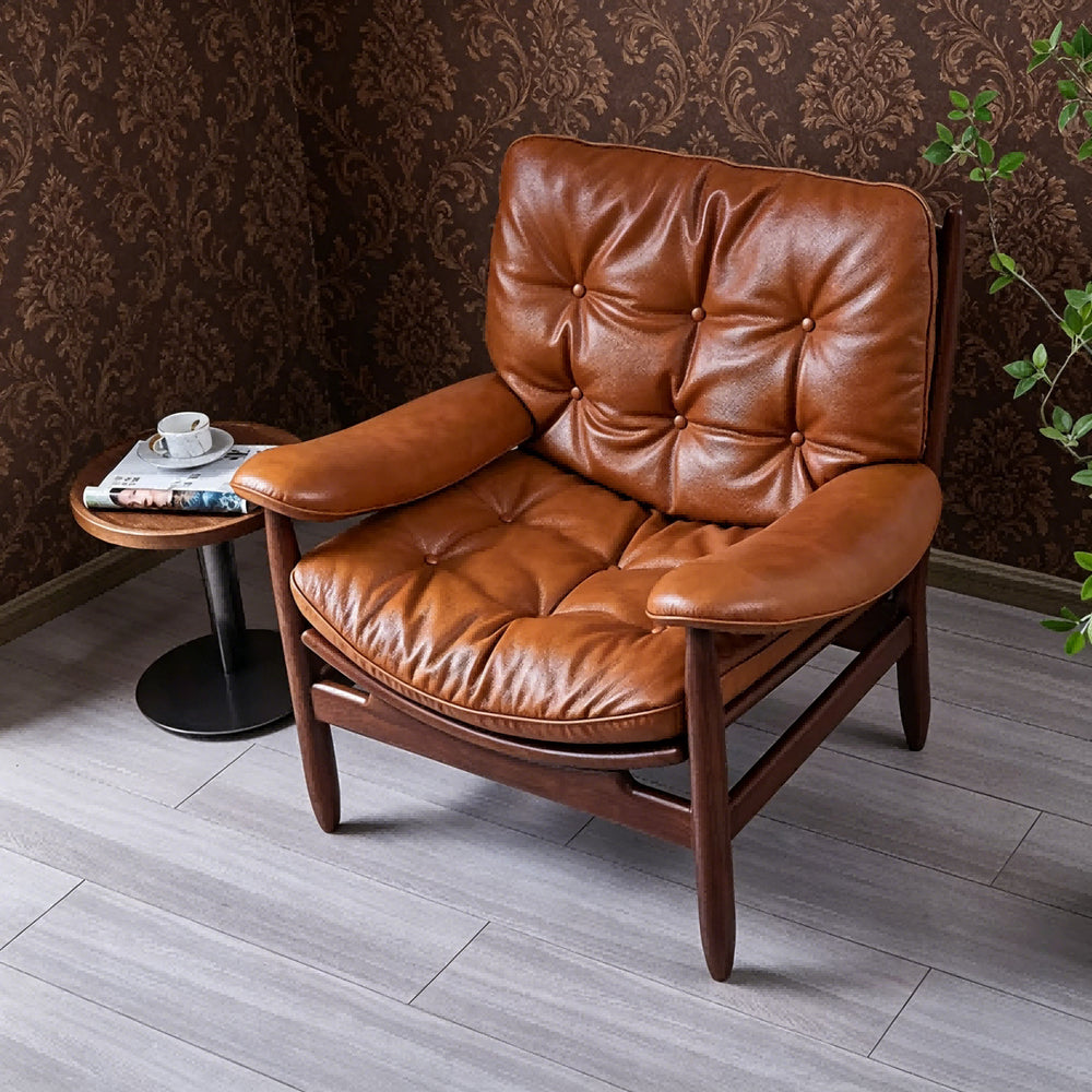 Medieval style single slot chair designer solid wood house retro living room balcony casual tea drinking host sofa chair