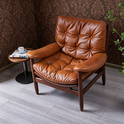 Medieval style single slot chair designer solid wood house retro living room balcony casual tea drinking host sofa chair
