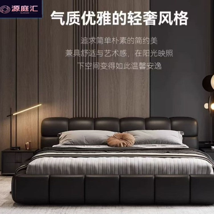 Accessible luxury genuine leather bed storage double bed casual italian puff bed master bedroom scandinavian leather bed head layer cowhide bed