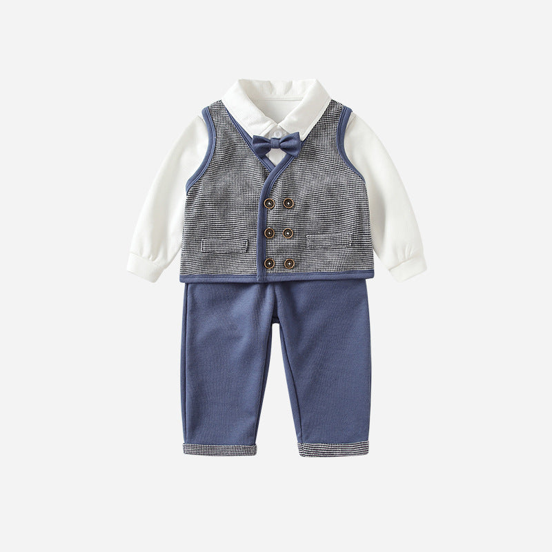 Boys' spring/autumn  new british style vest, children's clothing, gentleman's preppy three-piece set for boys