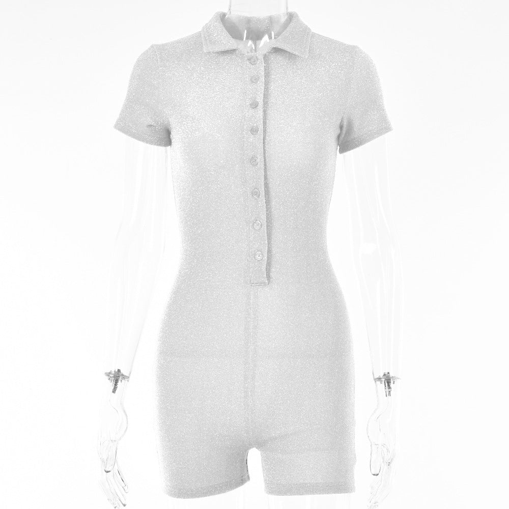 eBay hot-selling 2022 summer new onesie sexy small lapel cardigan single-breasted shorts onesie