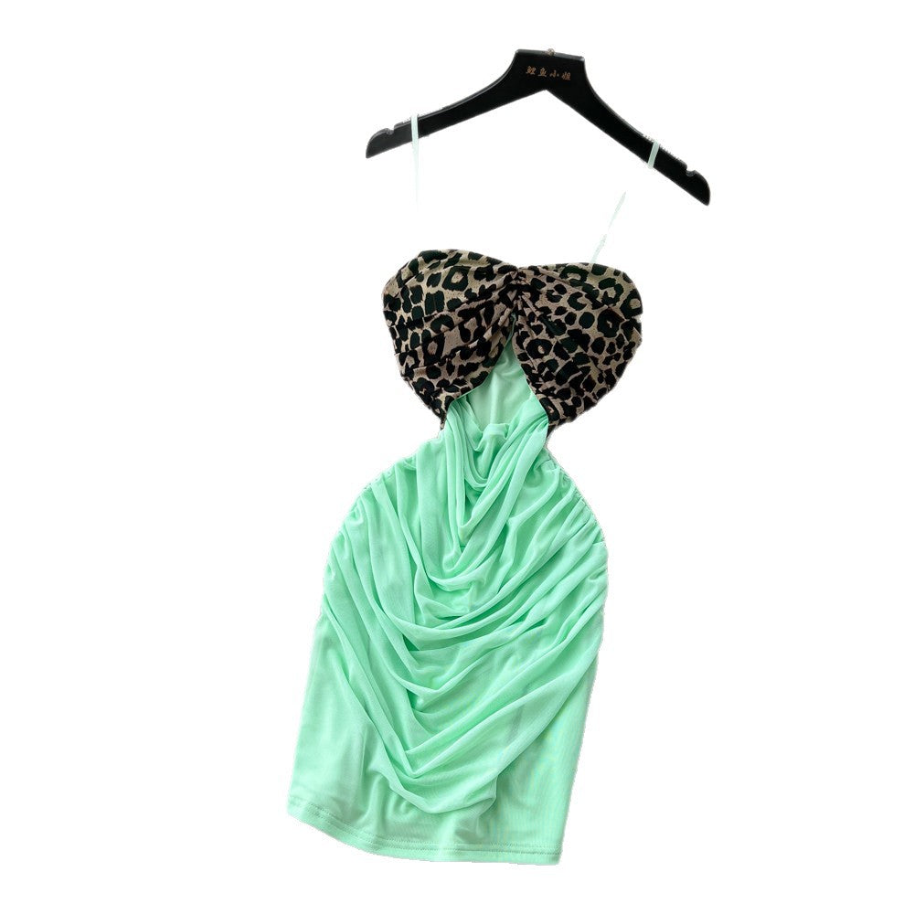 Sexy leopard print cami mesh mini dress - women's summer high waist bodycon tube top dress - boss babe style